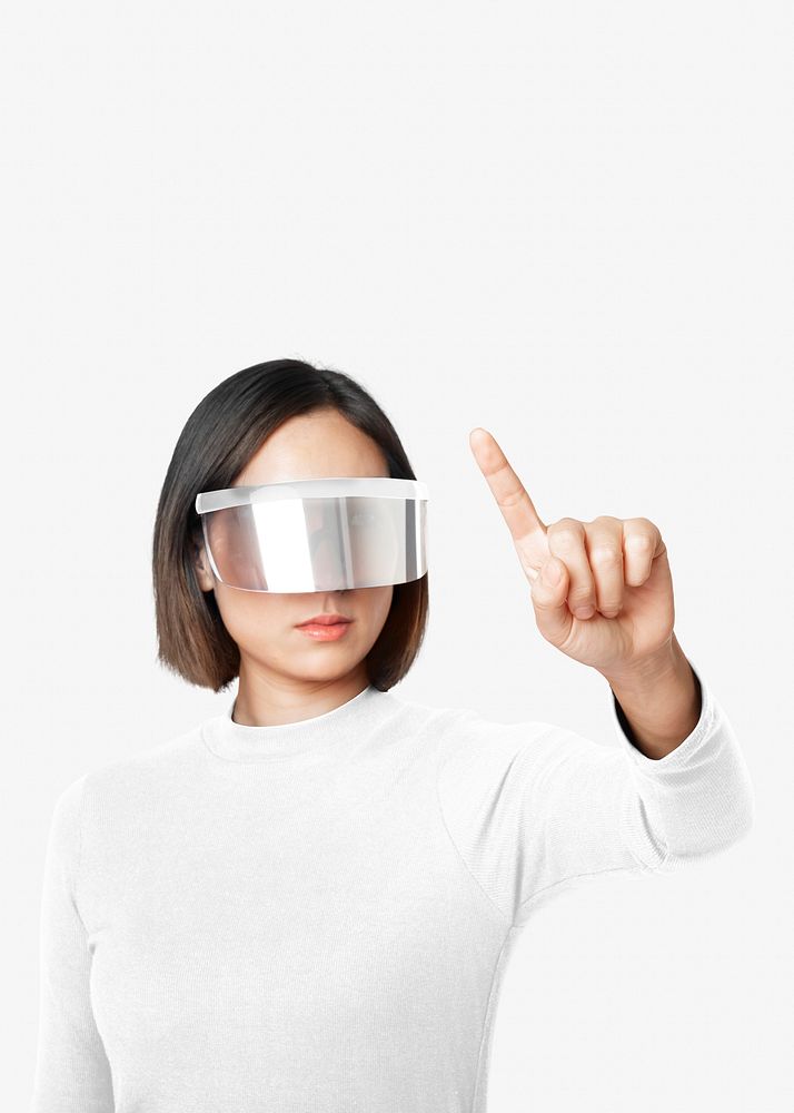 Woman psd in smart glasses in futuristic technology theme