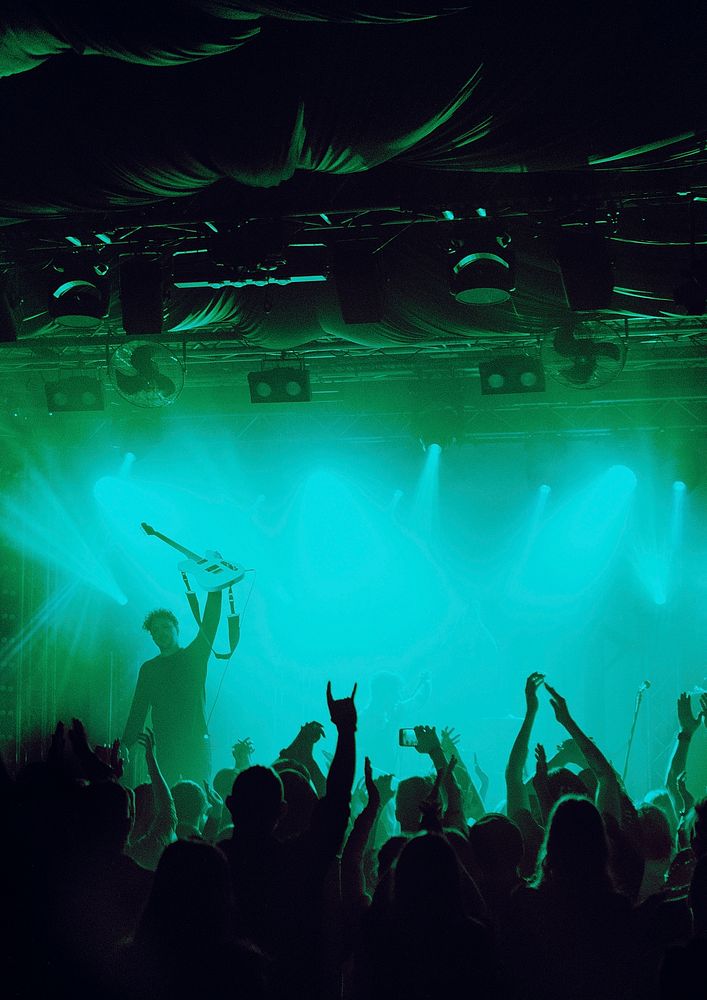 Cheering crowd having fun at music festival in a nightclub