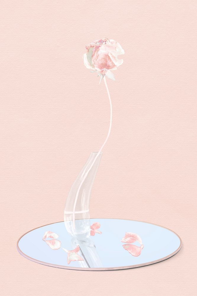 Flower element, pastel pink rose in vase abstract art