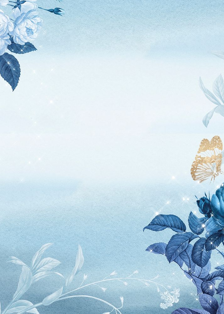 Aesthetic flower background, blue design, remixed from vintage public domain art