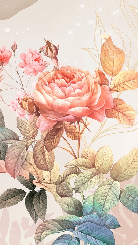 Flower phone wallpaper background vector, aesthetic design, remixed from vintage public domain images