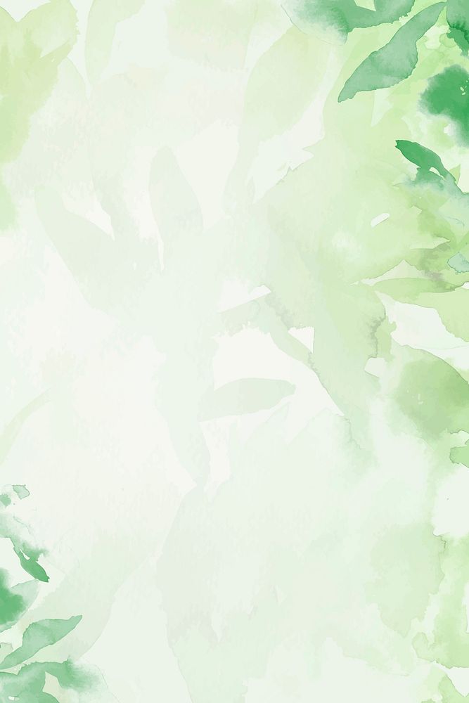 Spring floral watercolor background vector in green with leaf illustration