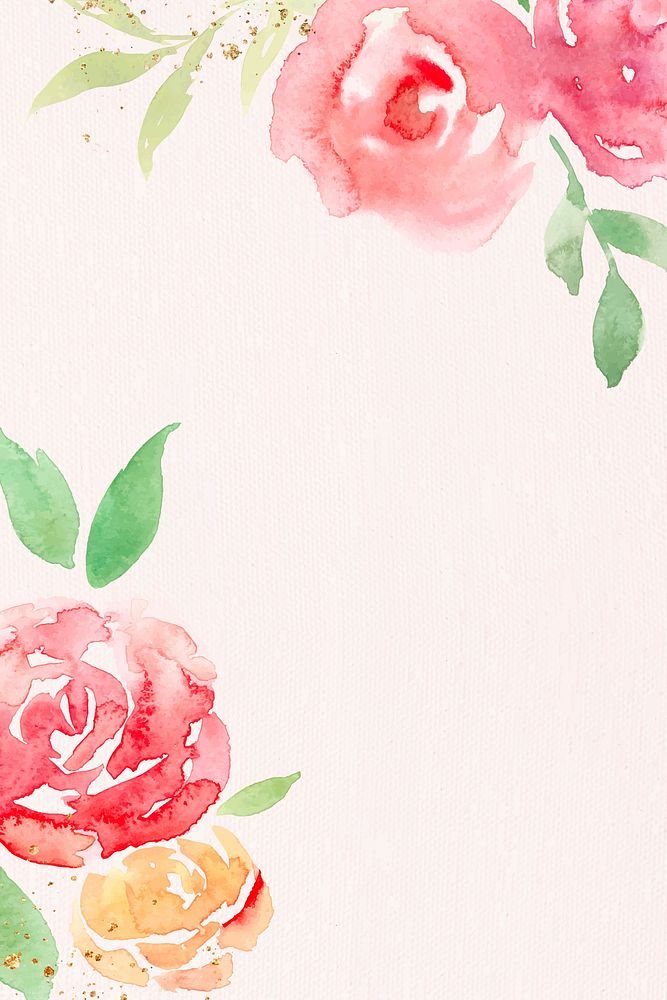 Pink rose frame background vector spring watercolor illustration