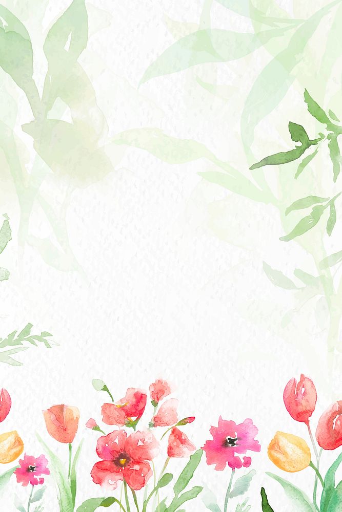 Flower garden background watercolor vector in green spring season