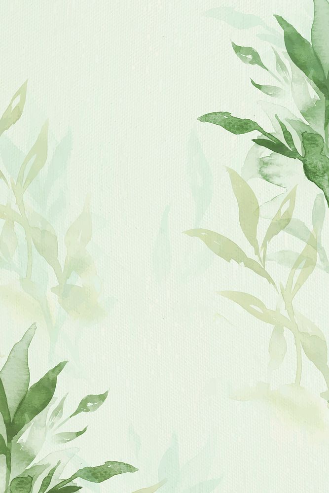 Spring floral border background vector in green with leaf watercolor illustration