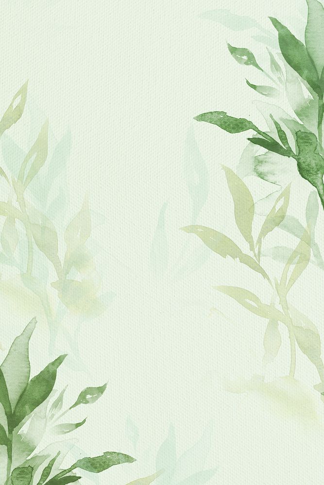 Spring floral border background in green with leaf watercolor illustration