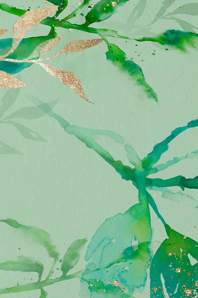 Green watercolor leaf background vector aesthetic spring season