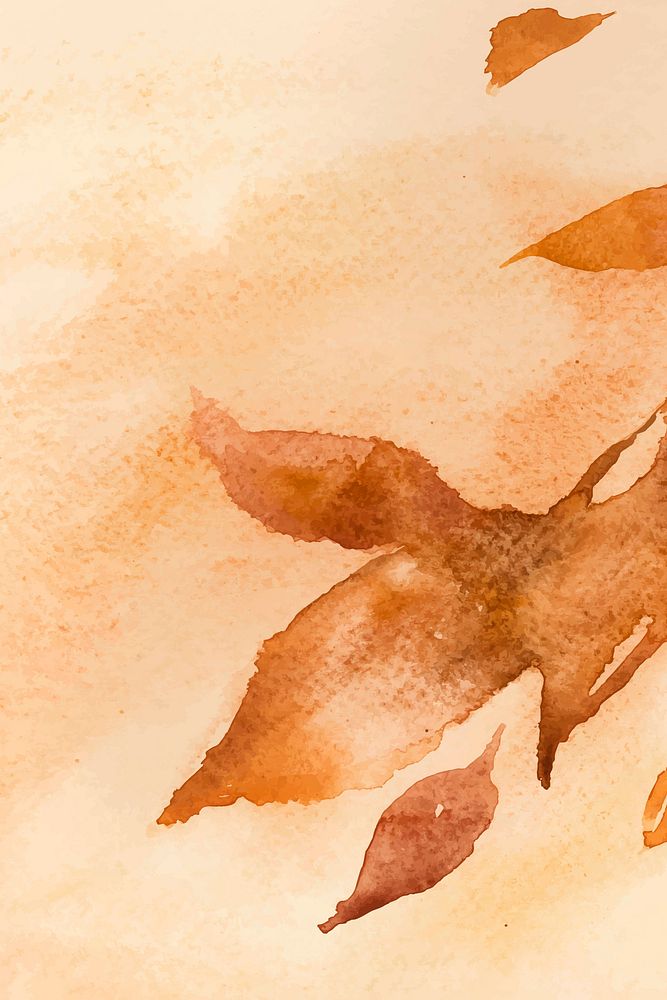 Autumn floral watercolor background vector in pastel orange with leaf illustration