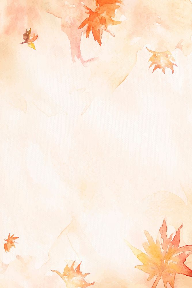 Aesthetic leaf watercolor background vector in orange autumn season