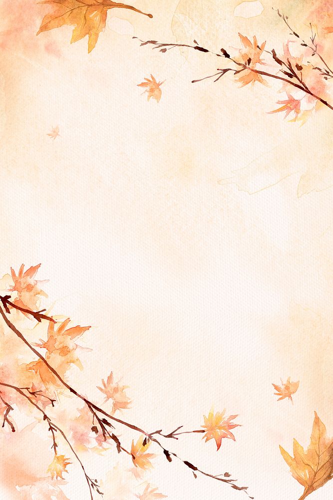 Maple leaf border background in orange watercolor autumn season