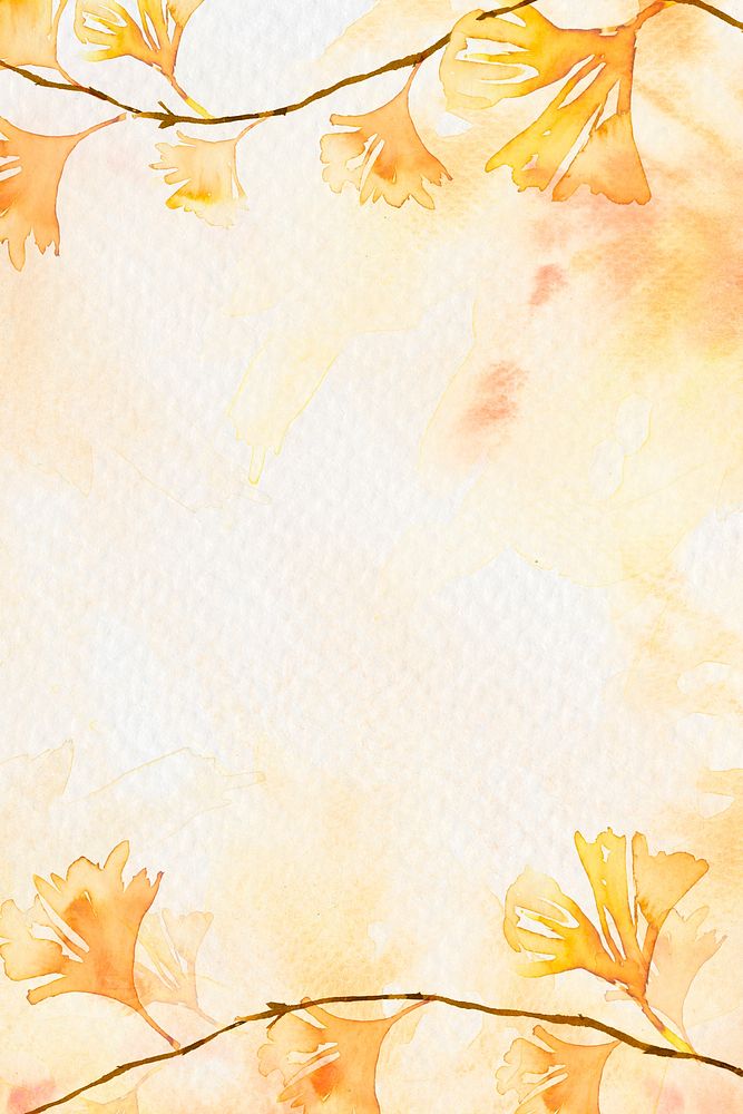 Gingko leaf border background in orange watercolor autumn season