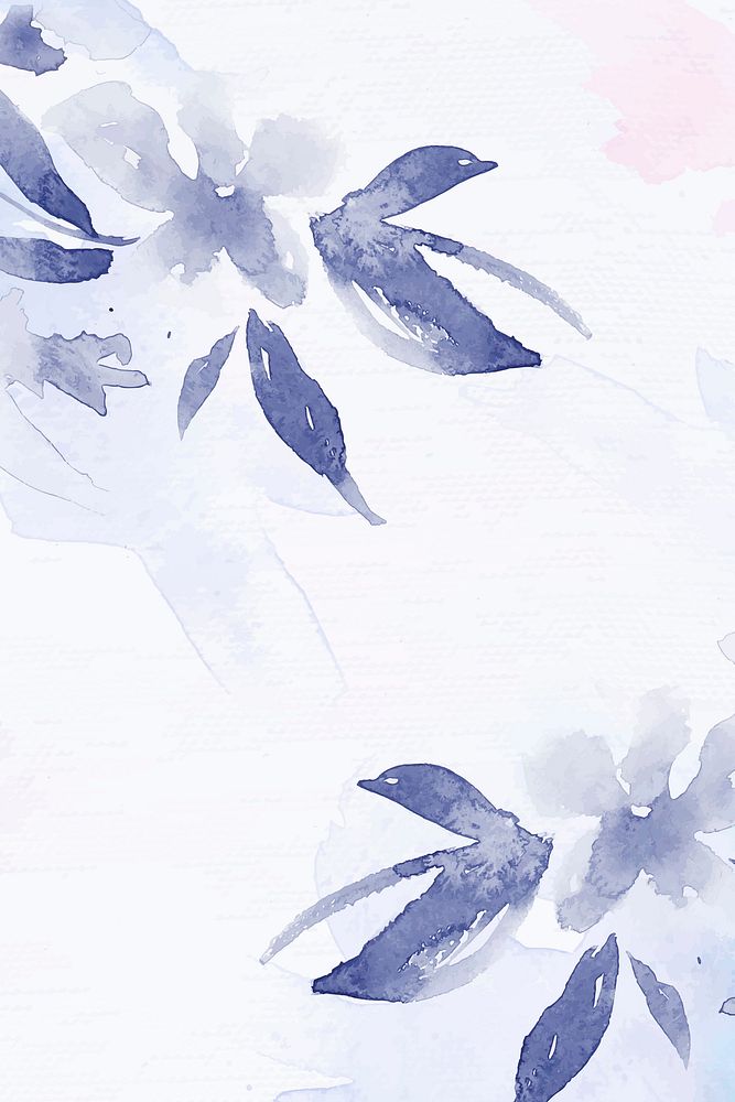 Winter floral watercolor background vector in purple with leaf illustration