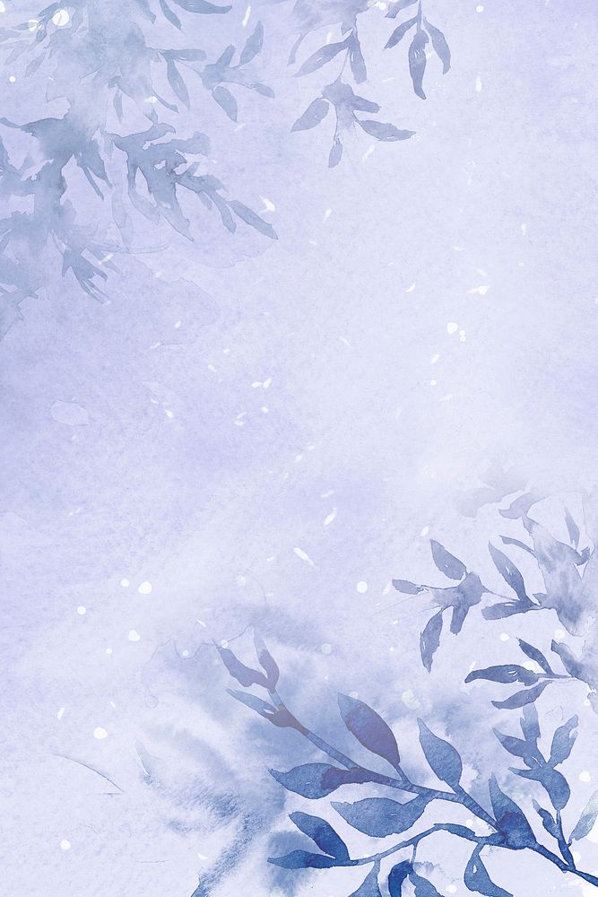 Floral winter watercolor background in purple with beautiful snow