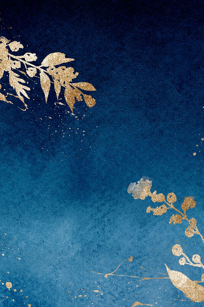 Winter floral border background in blue with leaf watercolor illustration