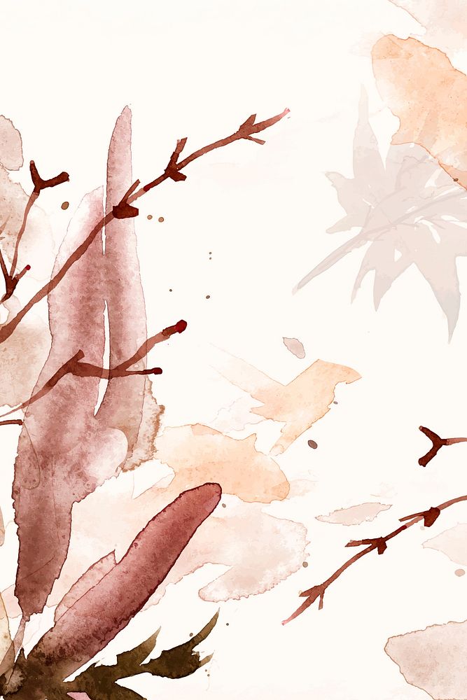 Autumn floral watercolor background vector in brown with leaf illustration