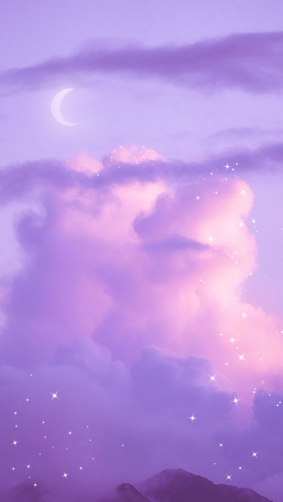 Aesthetic dreamy mobile wallpaper, purple cloudy sky, glitter design
