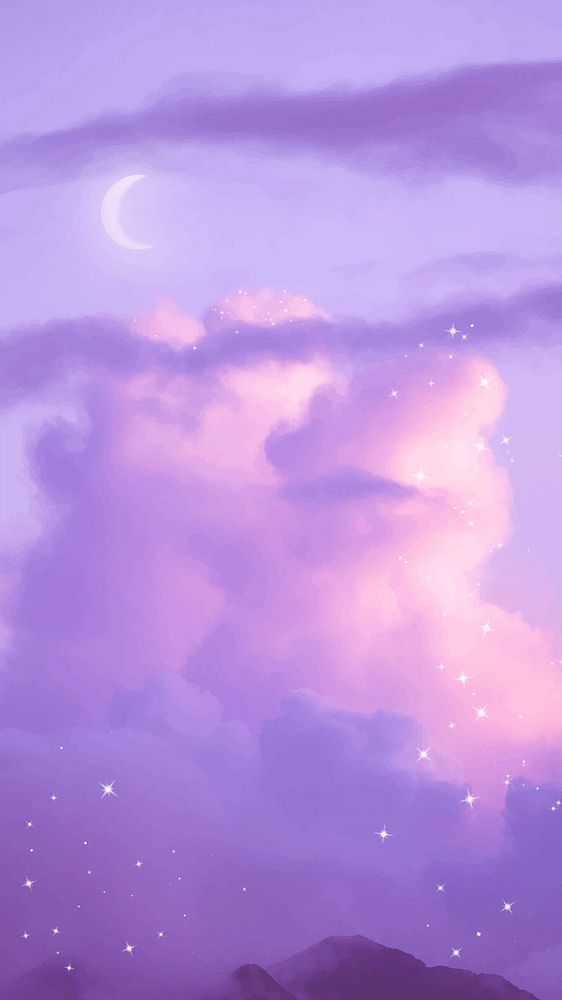 Aesthetic purple sky mobile wallpaper vector, glitter clouds design