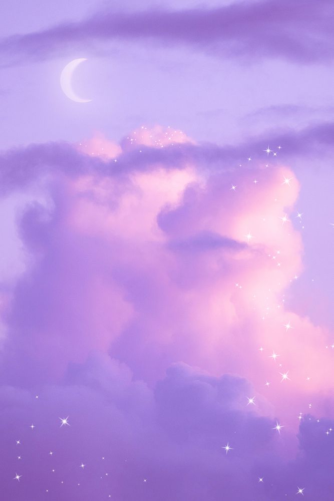 Purple cloudy sky background, aesthetic glitter design