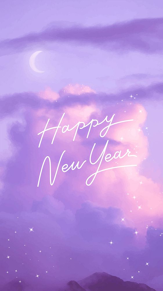 Aesthetic new year Instagram story design vector, purple background