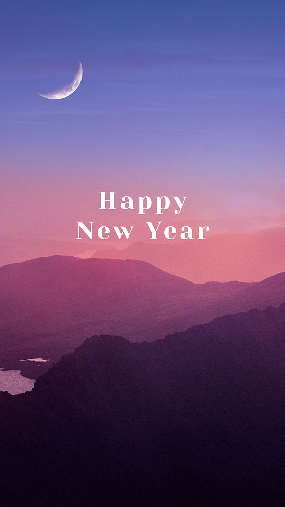 Aesthetic new year greeting, Facebook story design, sunrise mountain background