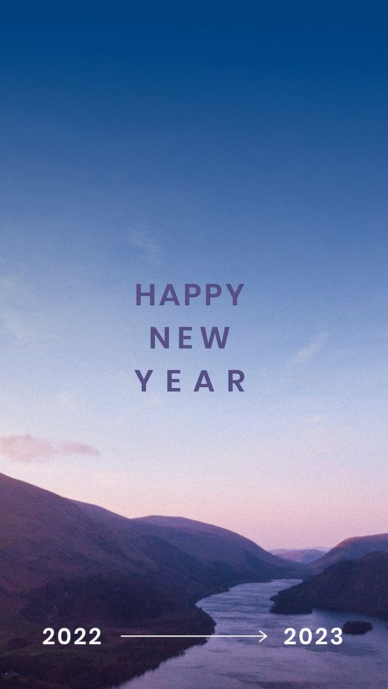 New year 2023 greeting, social media story design, sunrise mountain background