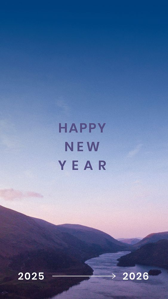 New year 2026 greeting, Instagram story post design, sunrise mountain background