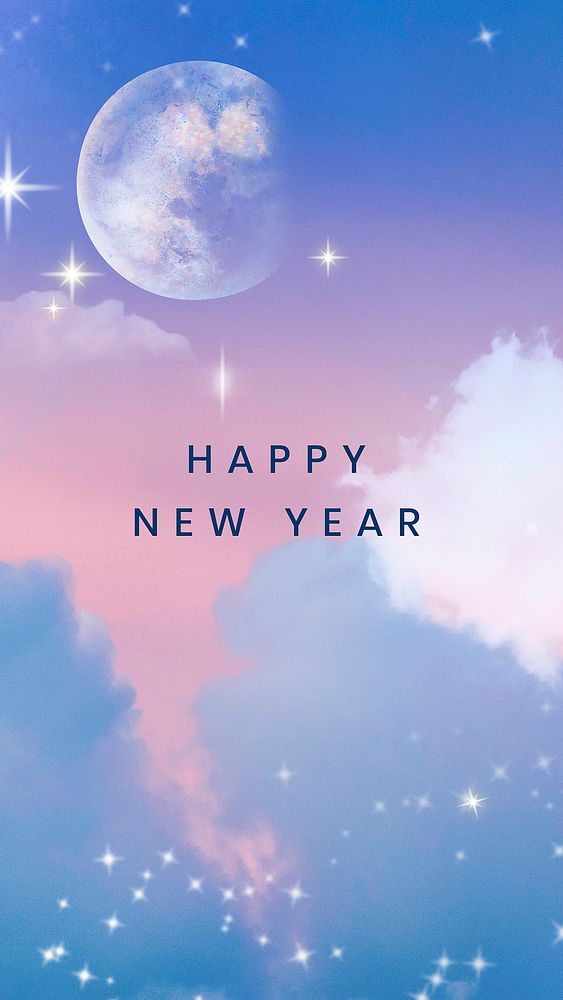 Aesthetic new year greeting, social media post design, surreal sky background