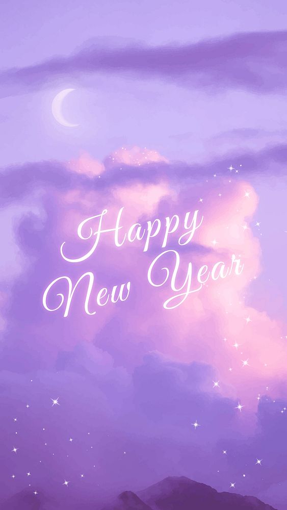 Aesthetic new year, phone template vector, mobile wallpaper design, purple sky