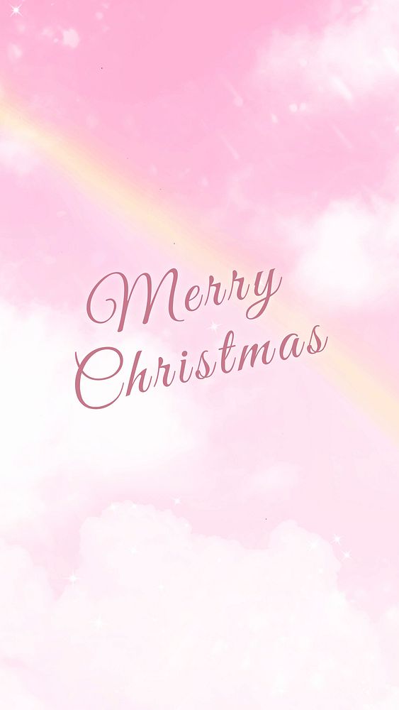 Christmas mobile wallpaper template, aesthetic pink sky with rainbow design vector