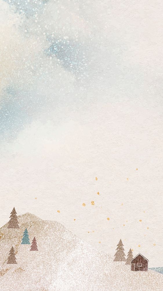 Winter iPhone wallpaper, aesthetic glitter & watercolor vector design