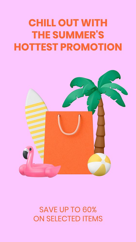 Summer promotion Instagram story template, 3D sale  vector