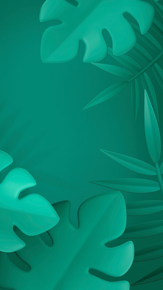 Green botanical phone wallpaper, 3D aesthetic background
