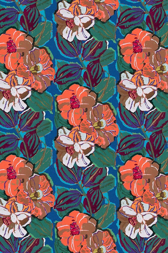 Orange flower background, vintage pattern, art deco
