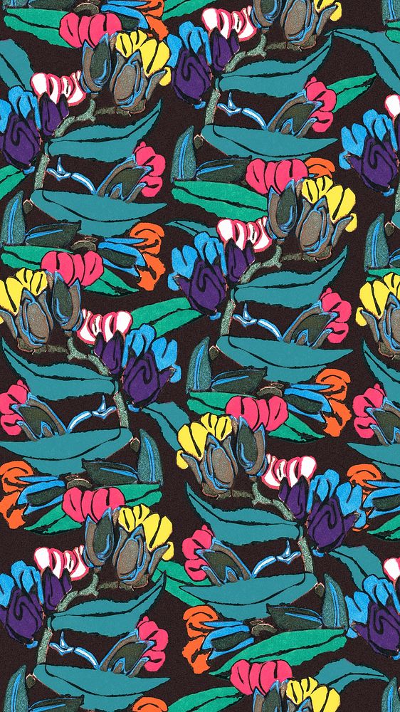 Wildflower pattern phone wallpaper, art deco 4k background