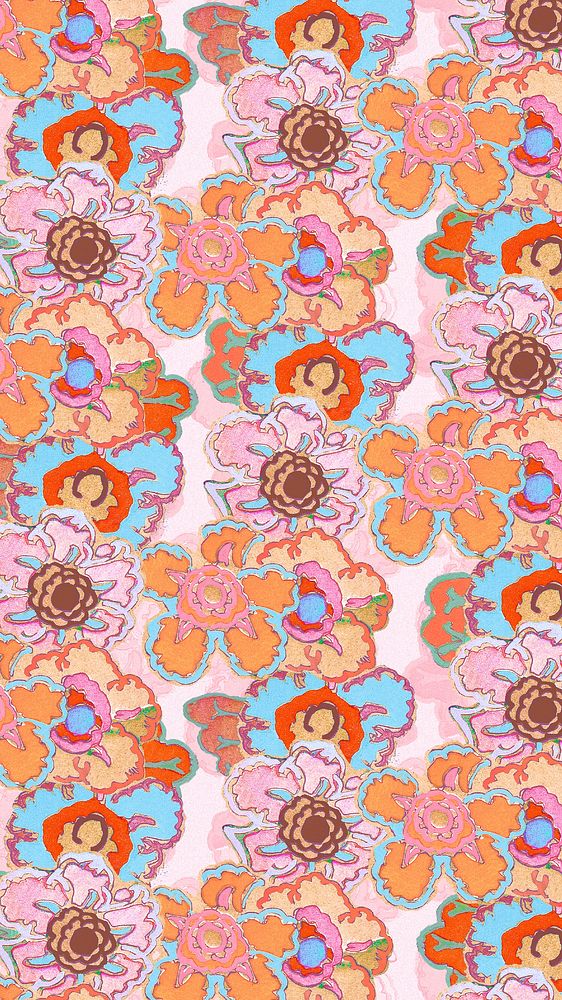 Pink flower iPhone wallpaper, feminine pattern, art deco, high resolution background