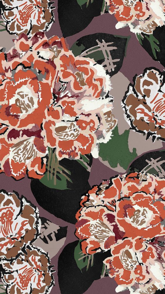 Brown flower iPhone wallpaper, vintage pattern, art deco, high resolution background