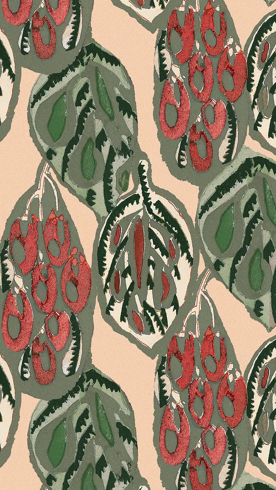 Vintage leaf pattern mobile wallpaper, art deco, high definition background