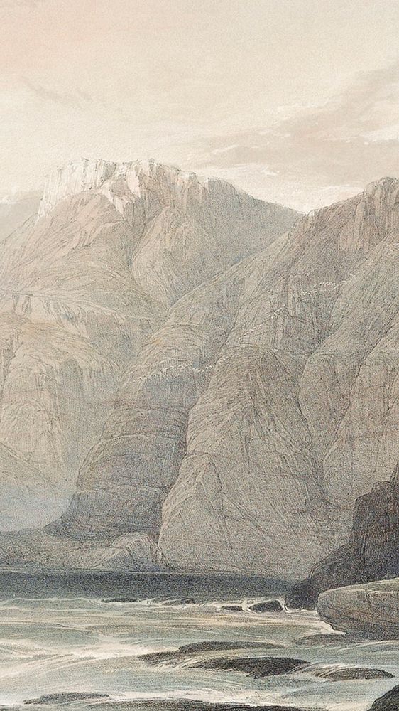 David Roberts' mountain iPhone wallpaper, vintage artwork remixed by rawpixel 