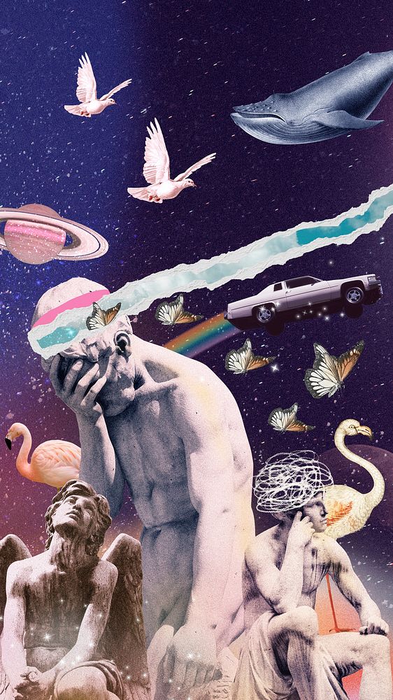 Outer space iPhone wallpaper, depression mixed media background