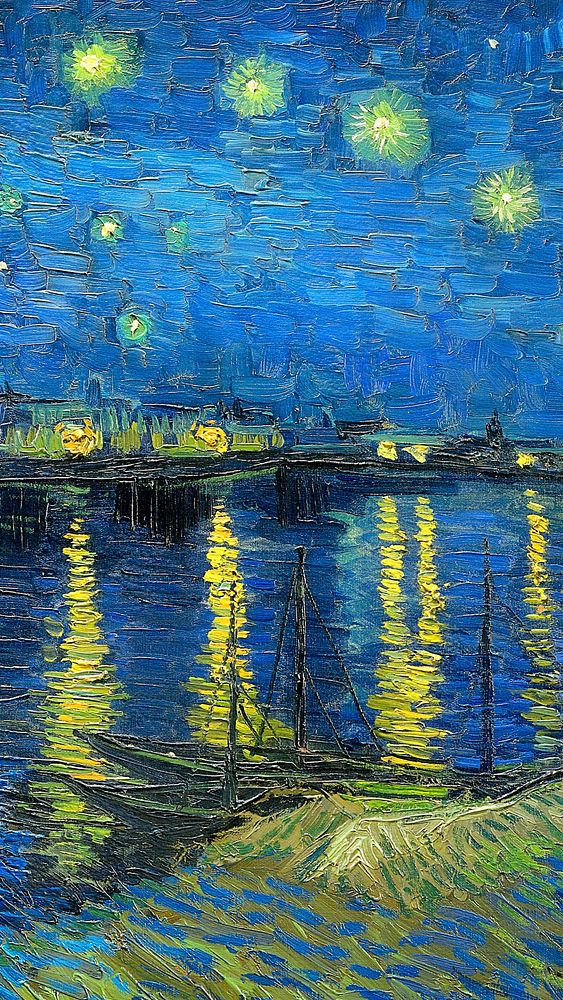 Van Gogh's artwork iPhone wallpaper, Starry Night Over the Rhone remixed by rawpixel