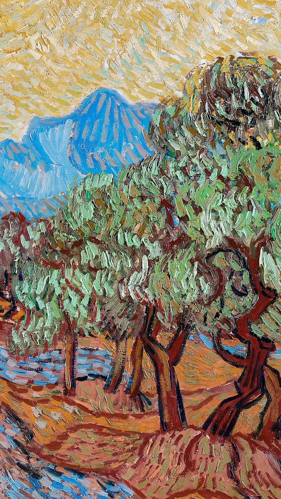 Van Gogh's Olive Trees mobile wallpaper, famous artwork remixed by rawpixel