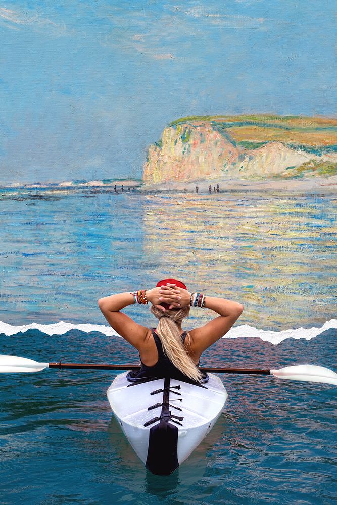 Kayaking mixed media background, collage art remixed by rawpixel