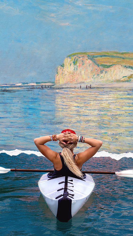 Kayaking iPhone wallpaper, Monet's  illustration  remixed by rawpixel