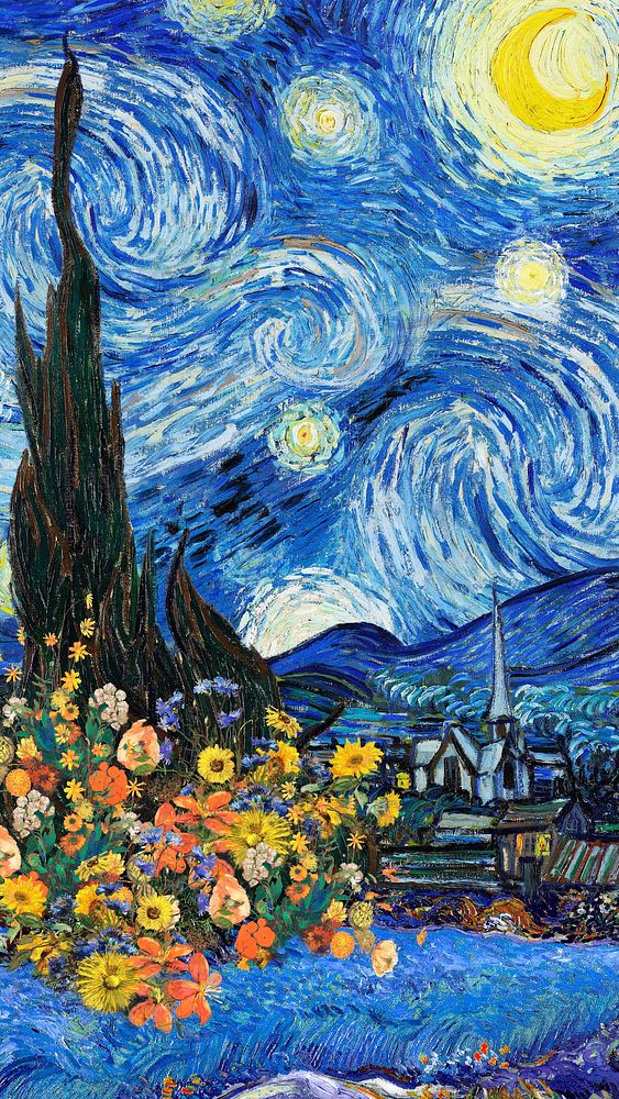 Starry Night mobile wallpaper, Van Gogh's artwork remixed by rawpixel
