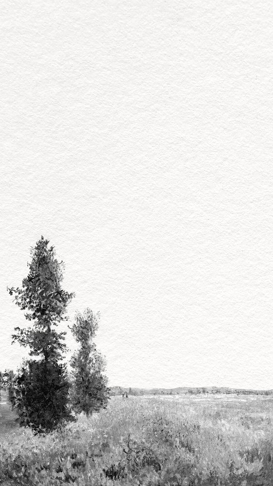 Monet's landscape mobile wallpaper, black and white remixed by rawpixel 