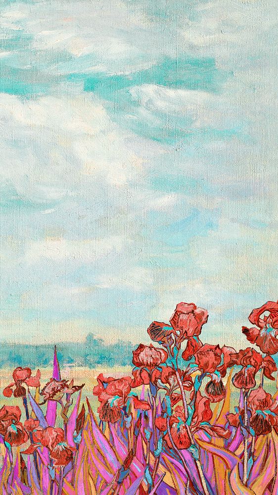 Van Gogh's Irises border iPhone wallpaper, vintage artwork remixed by rawpixel