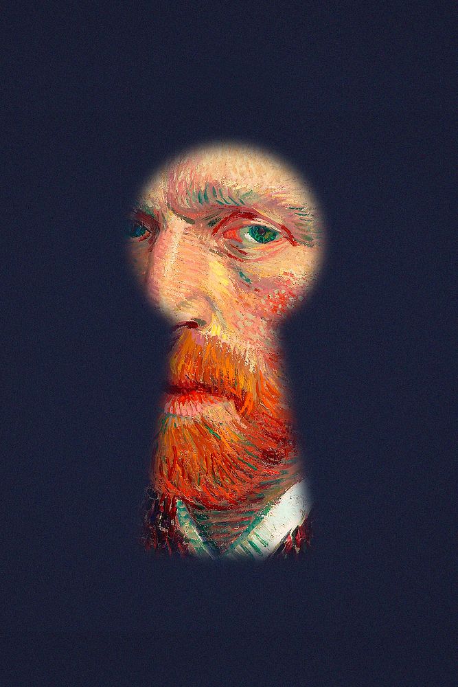 Van Gogh's portrait in Keyhole mixed media, remixed by rawpixel