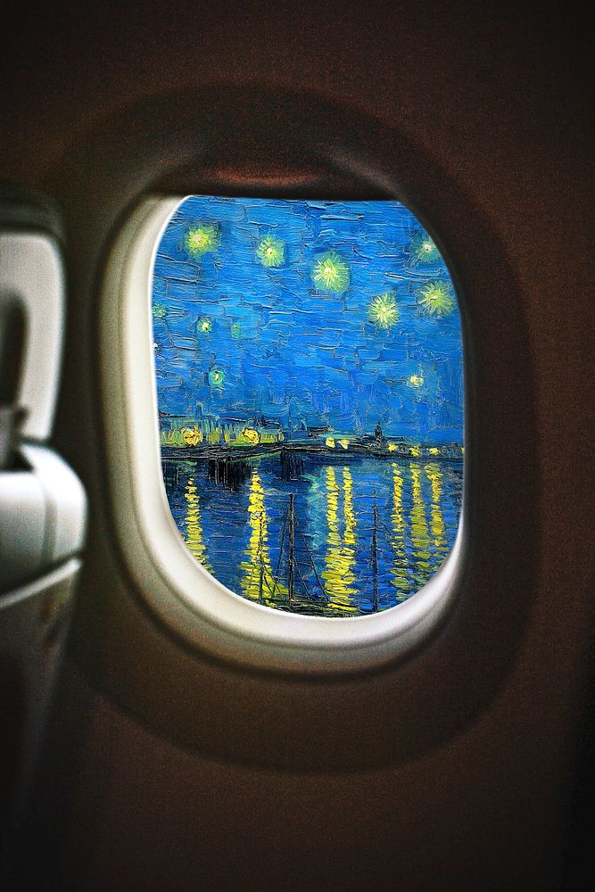 Plane window, Starry Night mixed media, Van Gogh's artwork remixed by rawpixel