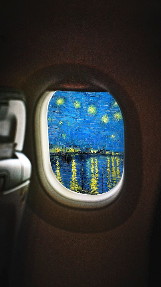 Plane window remix mobile wallpaper, Van Gogh's artwork remixed by rawpixel