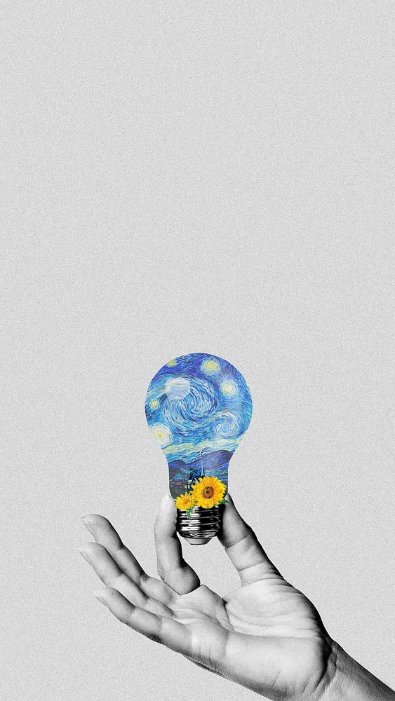 Surreal bulb mobile wallpaper, Van Gogh's Starry Night remixed by rawpixel